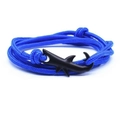 Blue braided rope bracelet with a black shark-shaped metal clasp closure - Blue Braided Rope/Black Fish