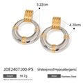 Detailed view of two-tone stainless steel hoop earrings with size and weight dimensions - Gold and Silver Two-Tone Round Hoop Style (JDE2407100-PS)