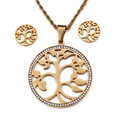 Set gioielli Albero della Vita dorato con collana e orecchini a perno con piccoli cristalli - Set di Gioielli Albero della Vita Colore Oro [Senza Catena] (KS94471-K)