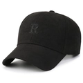 Casquette de baseball décontractée en coton noir avec lettre R brodée de style classique - Noir avec broderie noire