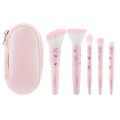 5-piece portable pink makeup brush set with soft bristles and round storage case - 5-Piece Mini Pink Makeup Brush Set