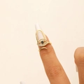 Detail of gold evil eye nail ring with cubic zirconia stones on an adjustable band - Evil Eye Fingertip Ring Style (4927) / KC Gold