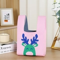 Borsa tote in maglia rosa con motivo a corna blu e cervo verde in uno stile casual - Renna di Natale Rosa