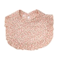 Floral baby bib with ruffle edge and snap closure in soft beige and pink pattern - Pink Floral