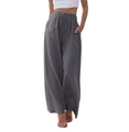 Relaxed wide-leg cotton linen pants in grey with elastic drawstring waist and side pockets - Dark Gray