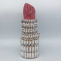 Détails de la pochette rouge à lèvres rose ornée de strass brillants et cristaux argentés - Argent Rose/Quincaillerie Or