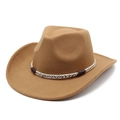 Detail view of khaki wool felt cowboy hat featuring intricate woven band decoration - M(56-58cm) / Khaki