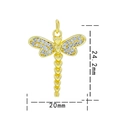 Ciondolo libellula dorata con micro-cristalli, dimensioni 24,2 mm per 20 mm - Oro Zircone Bianco-Libellula 0400