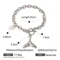 Silver stainless steel OT buckle bracelet with whale tail pendant and pearls - Silver JDBW2403023-S