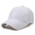 White quick-dry baseball cap with laser-cut ventilation holes for breathable sport comfort - Adjustable / White