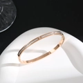 Bracciale rigido in titanio oro rosa con fila di zirconi scintillanti in stile minimalista - Oro rosa