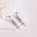Detailed close-up of silver chain earrings with cross pendants and gothic tassels - Chain Cross / Silver