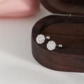 Elegant 925 silver plated cluster stud earrings with sparkling crystals in silver tone - Clustered Small Diamond Style (A221)