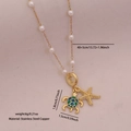 Collana con ciondoli tartaruga marina, stella marina e perle in acciaio inossidabile dorato - Stile Tartaruga e Stella Marina (1#)