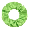 Detail of bright green satin scrunchie showing smooth silk texture and elastic pleats - Fluorescent Green