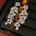 Detail of silver drop earrings with marquise zircon leaves and floral tassel - Silver Zirconia Inlaid Drop Leaf Studs