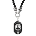 Collana con ciondolo teschio gotico con perle di agata nera e dettagli in acciaio retro - Stile Ovale con Strass (KN230595-K)