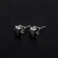 Minimalist silver stainless steel stud earrings featuring black square-cut zircon stones - Black (Pair)