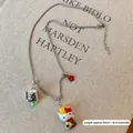 Detailed view of necklace with Hello Kitty pendant and 54cm chain plus extension - Cartoon Cat Pendant Dice Flower Style (15# Necklace-Silver-Multicolor)