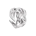 Minimalist S925 sterling silver open ring with irregular wrinkled texture in silver finish - Adjustable Open / White Gold