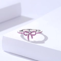 Elegant s925 silver bow ring with pink zircon accents and adjustable open design - Adjustable Open / Pink Zirconia