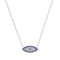 Elegant 925 sterling silver necklace featuring a sparkling blue evil eye safety pin pendant - Blue White Zirconia Eye Shape Style (RHN1980)