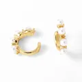 Elegant 18k gold plated C-shaped ear cuffs with white pearls and zirconia accents - Style C-C-Shaped Wide Pearl
