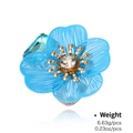 Blue hollow flower ring with golden stamen and crystal, weight 6.63g/0.23oz - Hollow Flower Ring