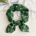 Elegant green floral cotton linen neck scarf with dark emerald base and tied knot style - Freesia Green