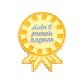 Golden medal enamel brooch featuring orange and yellow ribbon with didn't punch anyone text - Yellow Orange Style-Didn't Punch Anyone (QHXZ2607)