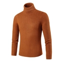 Maglione a dolcevita da uomo slim fit color ruggine con dettagli in maglia a treccia - M / Caramello