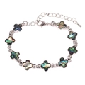 Silver four-leaf clover bracelet featuring colorful abalone shell inlays on white background - Four-Leaf Clover