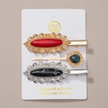 Set dettagliato di fermagli per capelli oro e argento con pietre turchesi e rubini - Set 1 (Pietre Rosse/Nere/Turchesi)