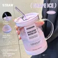 1000ml purple high borosilicate glass straw cup with inspirational text and lid - 1000ml / Grape Purple Salary Full Glass Straw Coaster Set