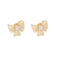 Golden C-shaped stainless steel bow earrings with sparkling cubic zirconia crystals - Full Zirconia Bowknot Style (1#)