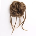 Messy curly synthetic hair bun extension with long wisps in brown shade for women - Tan