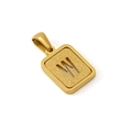 18K gold-plated titanium steel rectangular pendant featuring a frosted letter W design - Letter W - Gold