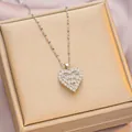 Exquisite heart-shaped titanium steel necklace with sparkling zircon inlay in gold finish - 6035 Pave Heart / Silver