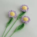 Three handmade purple crochet sunflower bouquets with yellow centers and green wool stems - Single Finished Flower / Little Daisy (Purple)