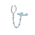 Silver earring set with blue crystals connected by a delicate chain in a variant view - Single Piece / Light Blue/Platinum