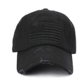 Verwaschene schwarze Baseballkappe mit US-Flaggen-Stickerei und Vintage-Rissen im Retro-Look - Verstellbar / Schwarz