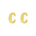 Detailaufnahme goldener gerippter Ohrmanschetten mit polierter Metalloberfläche - Gerippter Croissant Gold Ohrclip (JQH0174-GG)