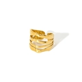 Detailed view of layered wavy 18K gold-plated stainless steel multi-strand open ring - Four Layer Wave Stacked Style (TR4013-G) / Gold