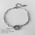 Polished silver stainless steel chain bracelet featuring a 10mm sparkling circle charm - Rhinestone Circle Pendant Paperclip Chain (XBL0019-1) / Silver