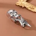 Gothic punk silver skull joint armor ring with sharp claw tip for men and women - Adjustable Open / I-Skull Head Claw Armor