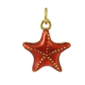 Detailed view of red starfish charm with 18k gold plating and smooth enamel finish - 10-Bright Red Starfish
