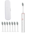 White sonic electric toothbrush set with travel case and 7 replacement brush heads - 101 White (8 Heads + Case)