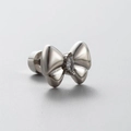Silver bow-shaped titanium steel ear stud with clear cubic zirconia in a minimalist design - Simple Rhinestone Bowknot Style (A012-6#)