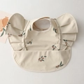 Waterproof baby bib with olive branch print and ruffled wings in cream yellow - Wings Circumference - Olive / One Size