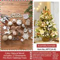 White wood style Christmas tree ornament set with 17 pieces and LED string lights - White & Wood (17 Pieces)